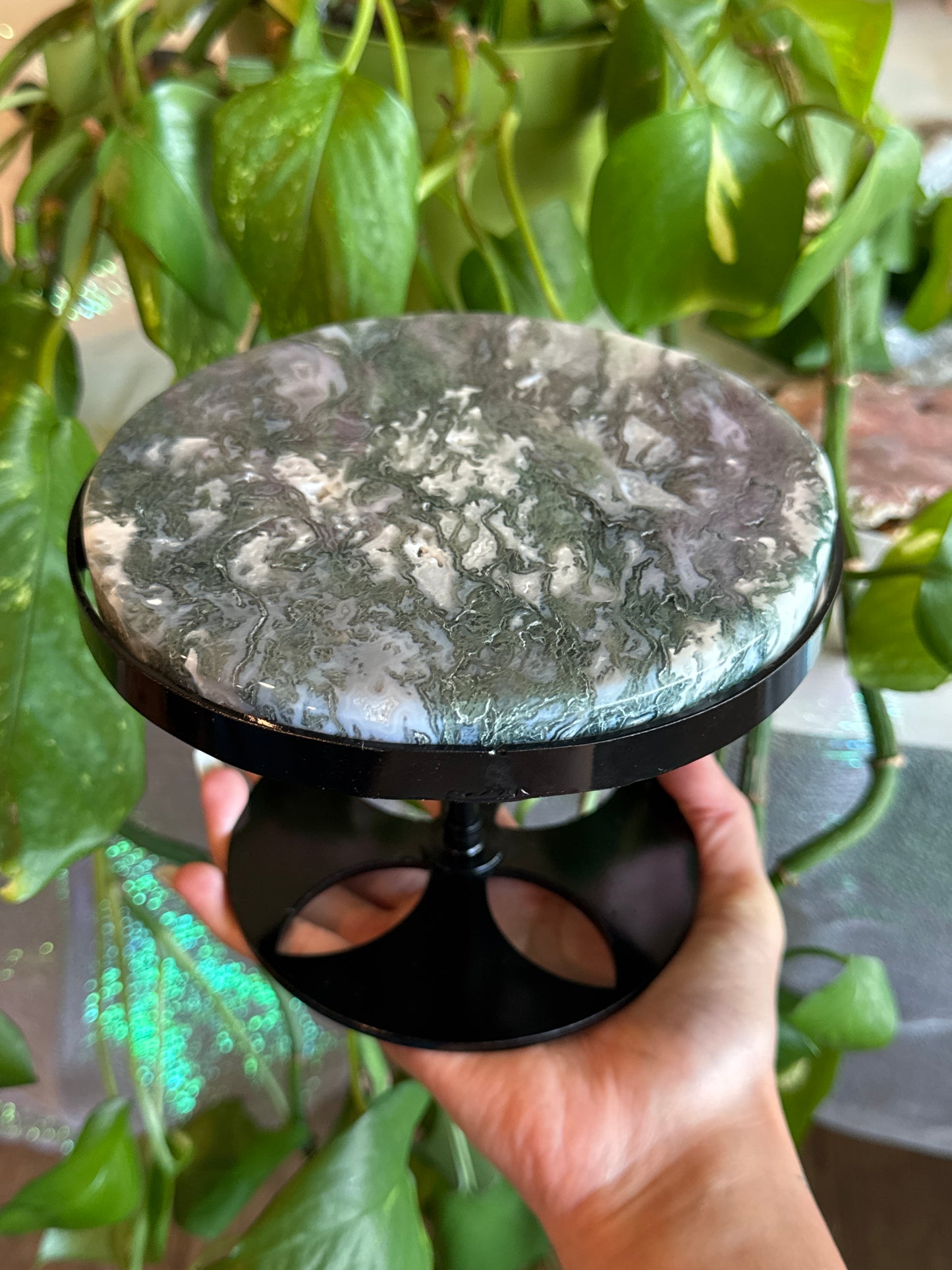 Spinning Moss Agate Display Stand *see vid for movement*