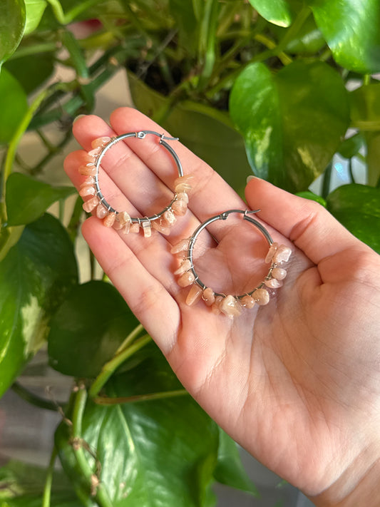Peach Moonstone Hoop Earrings