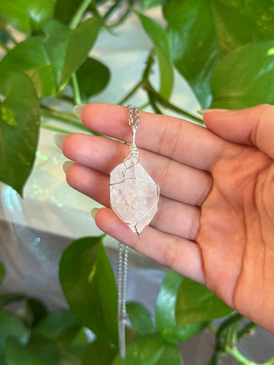 Clear Quartz Wire Wrapped Freeform Necklace