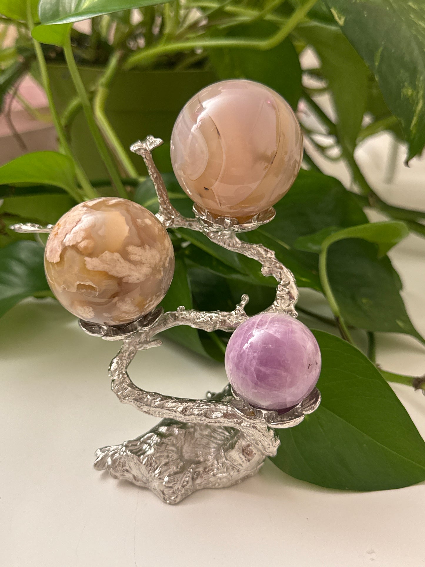 Triple Flower Silver Sphere Stand