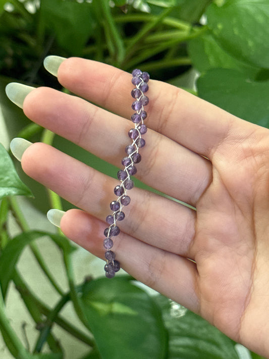 Amethyst Dainty Braided Adjustable Silver Bracelet