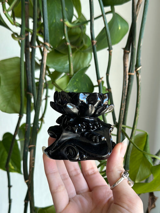 Black Wood Lotus Sphere Stand Large