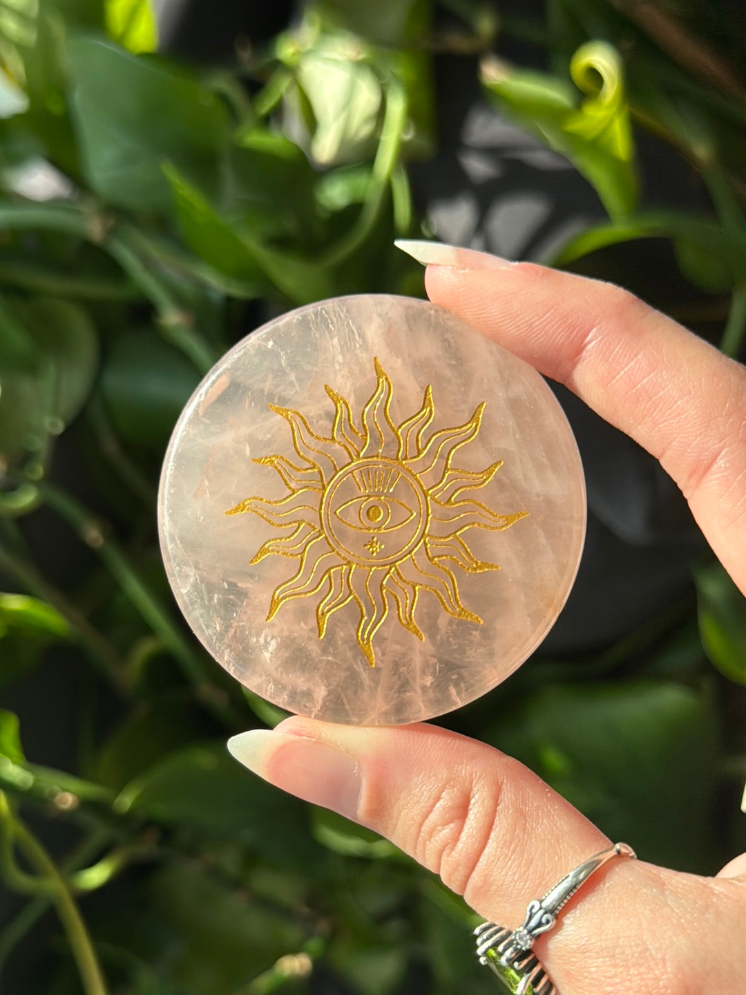 Rose Quartz Gold Sun Disk