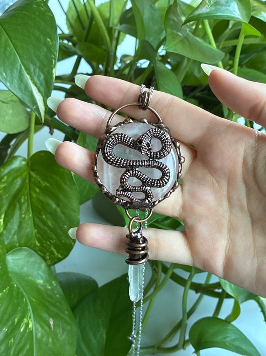 Rose Quartz & Clear Quartz Snake Statement Necklace