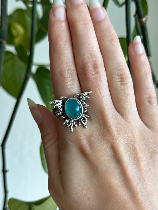 Ice Amazonite Butterfly Adjustable Ring