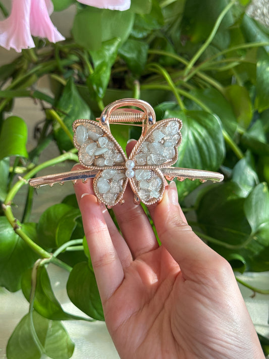 Moonstone Rose Gold Butterfly Hair Claw Clip