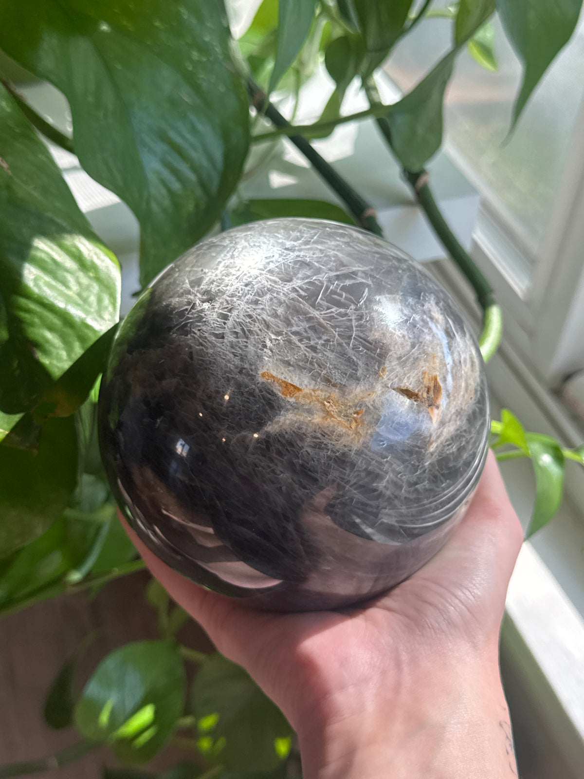 Statement SUPER Flashy Black Moonstone Sphere with Dual Flash