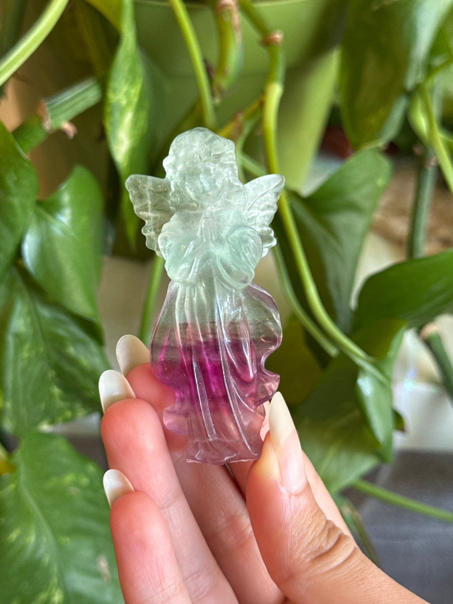 Watermelon Fluorite Angel Detailed Statue