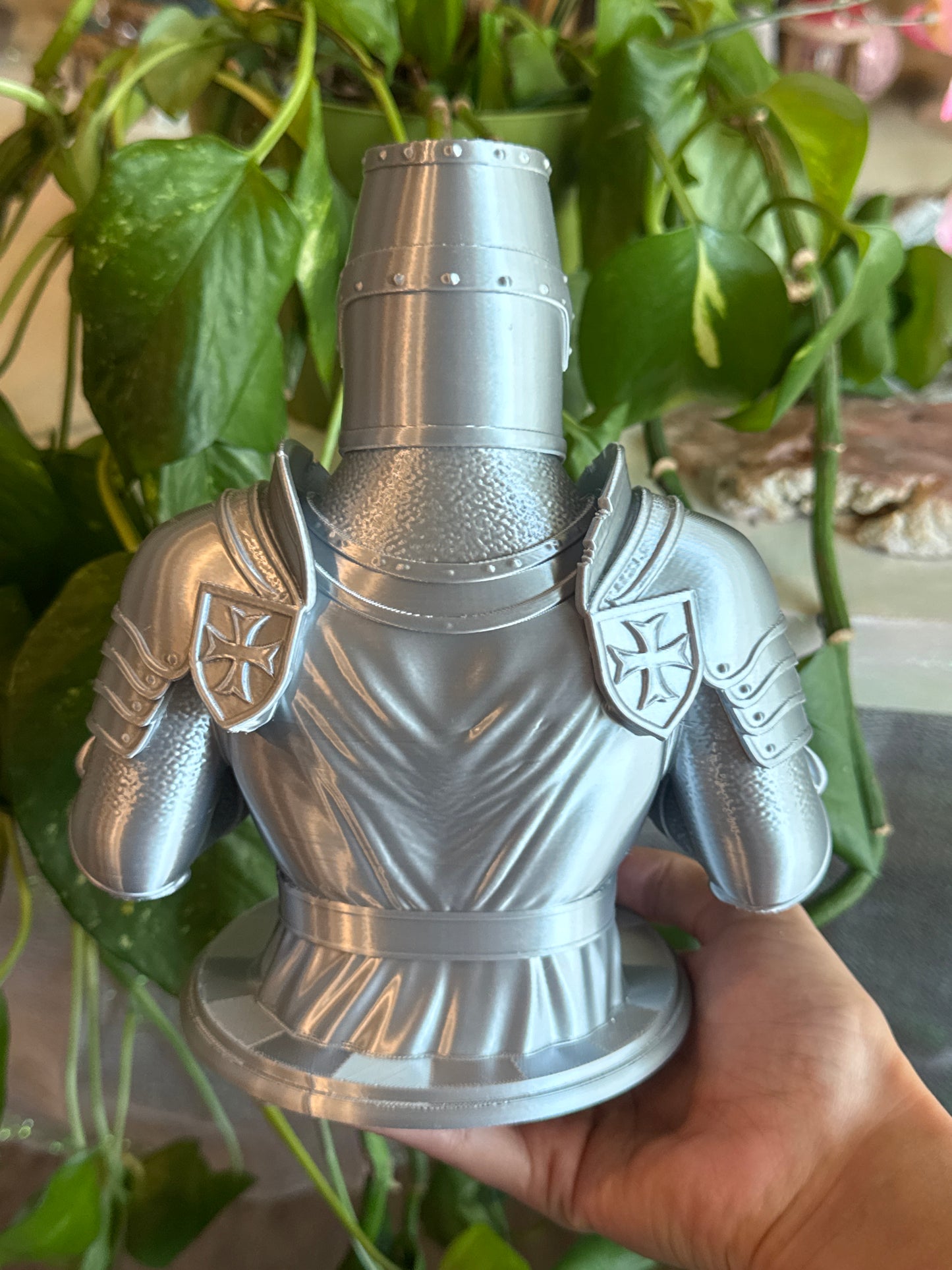 Metallic Silver Knight Statue Bust
