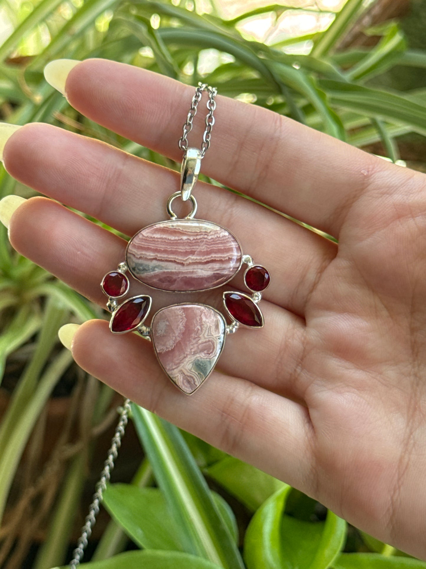 Statement Rhodochrosite & Garnet Shell 925 Sterling Silver Necklace | You Pick