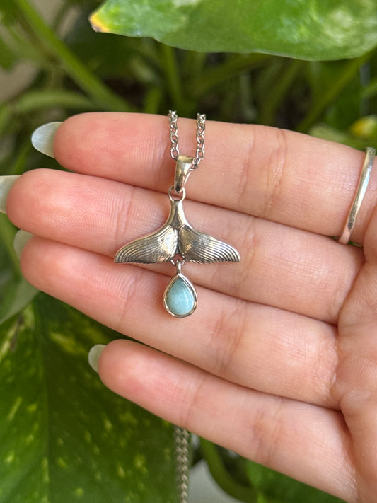 Larimar Whale Tail 925 Sterling Silver Necklace