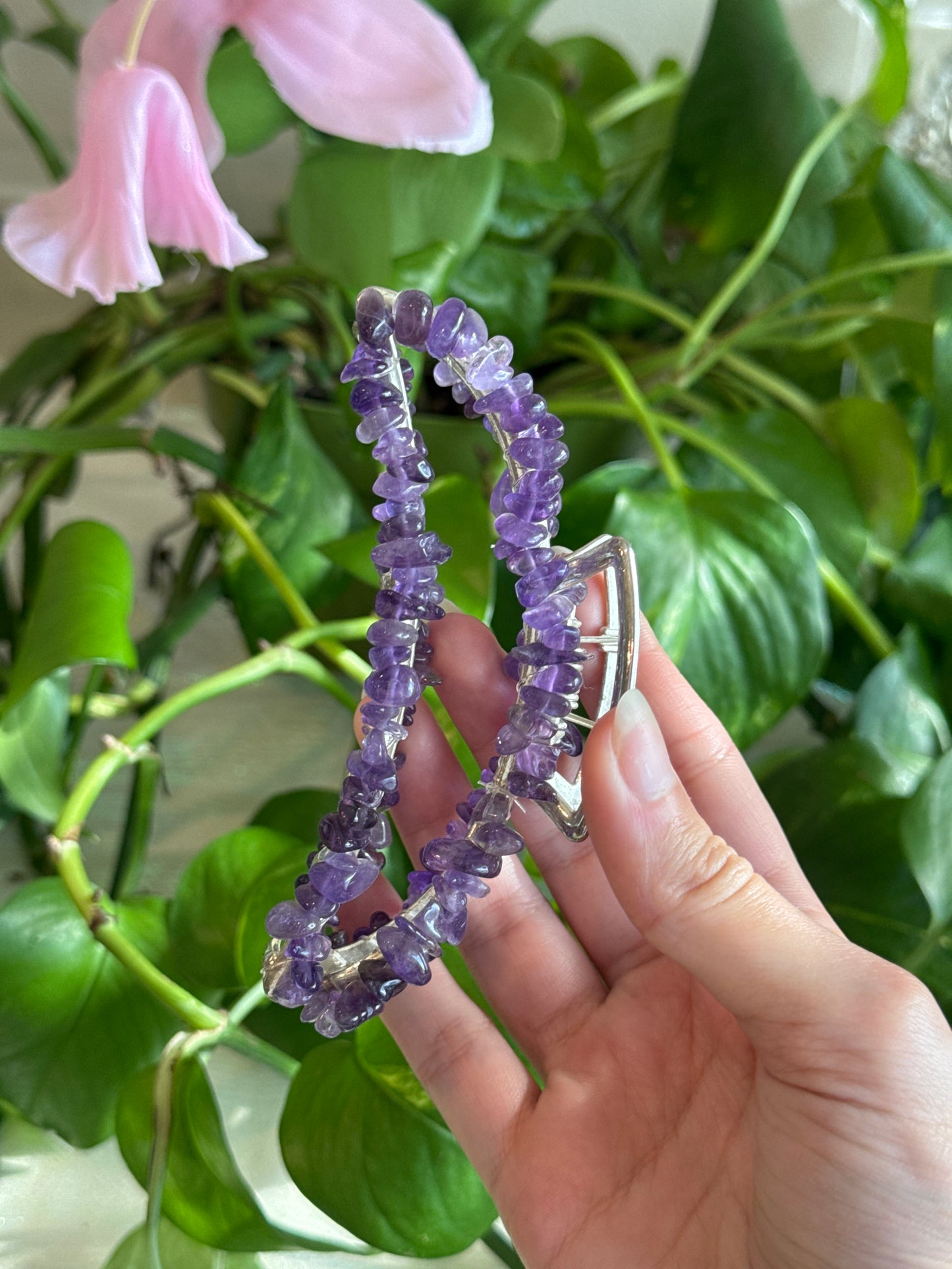 Amethyst Large Silver Crescent Hair Claw Clip
