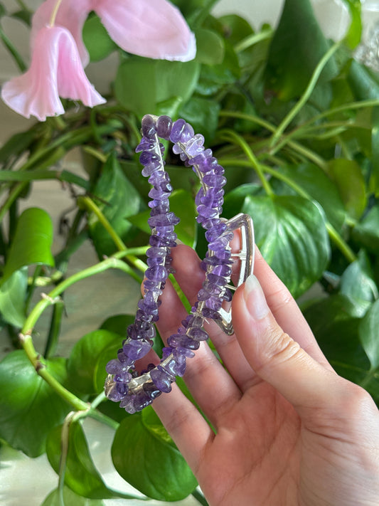 Amethyst Large Silver Crescent Hair Claw Clip