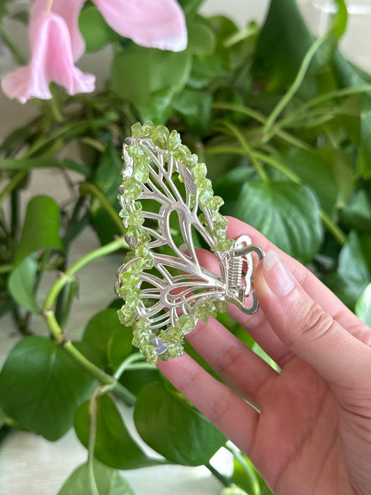 Peridot Silver Butterfly Hair Claw Clip