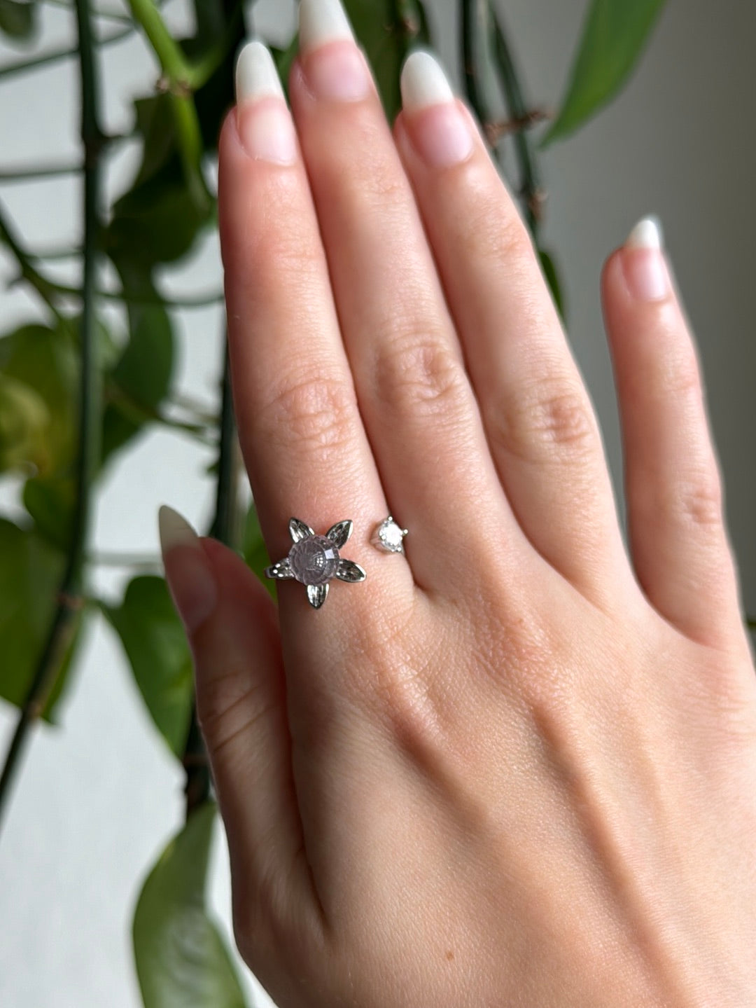 Clear Quartz Flower Semi-Adjustable Ring