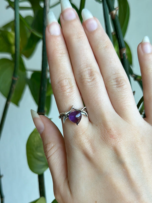 Amethyst Bat Wing 925 Sterling Silver Adjustable Ring