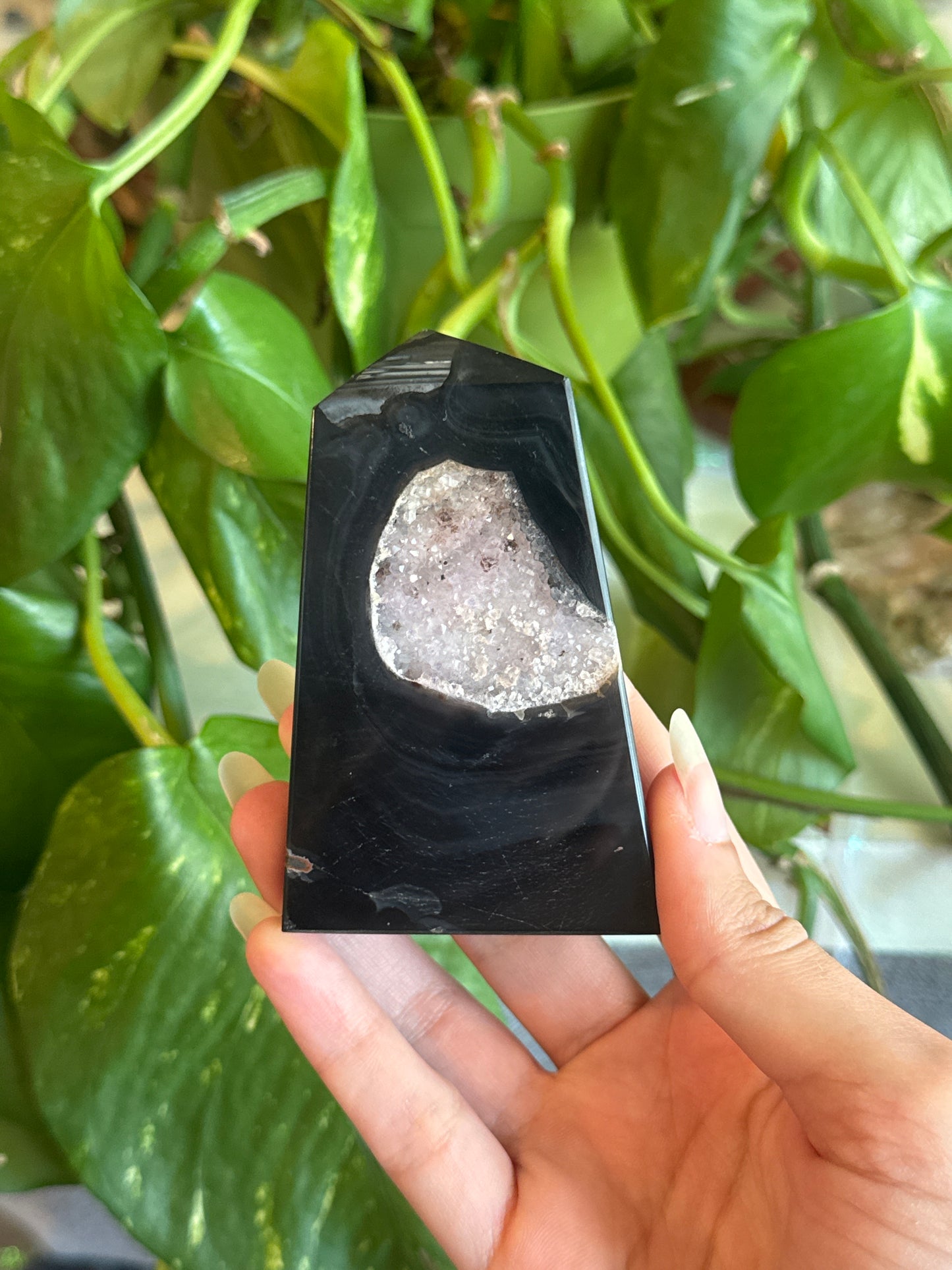 Black Agate & Amethyst Druzy Tower