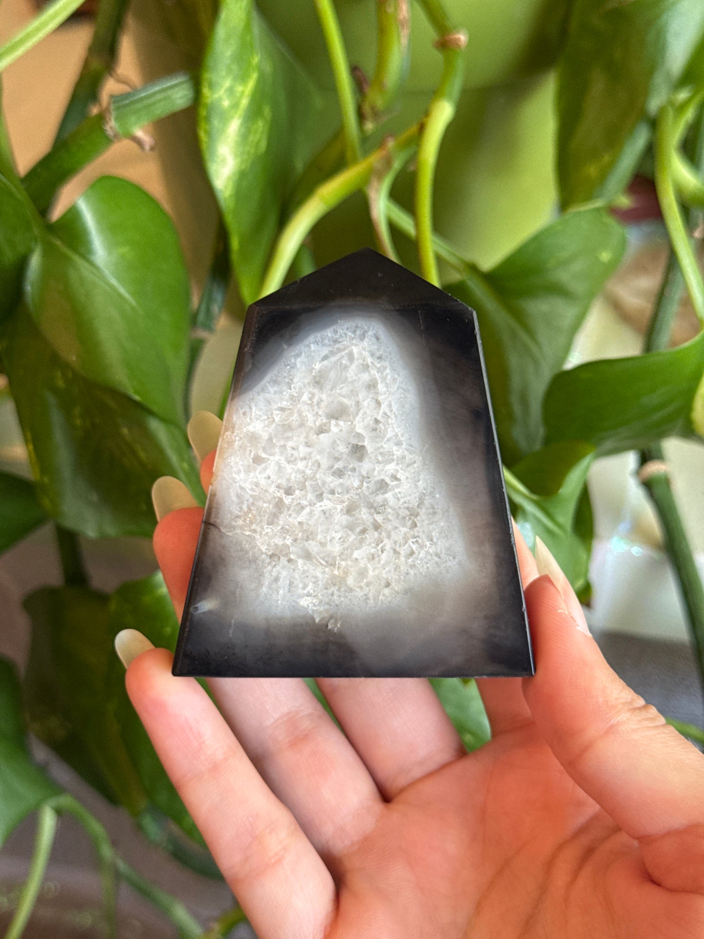 Druzy Black Agate & Quartz Tower