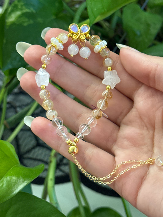 Clear Quartz & Golden Healer Star Adjustable Gold Bracelet