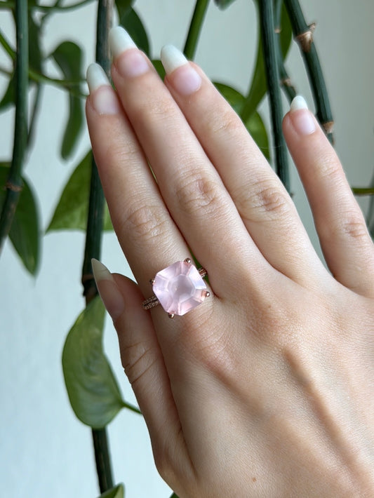 Rose Quartz Rose Gold 925 Silver Adjustable Ring