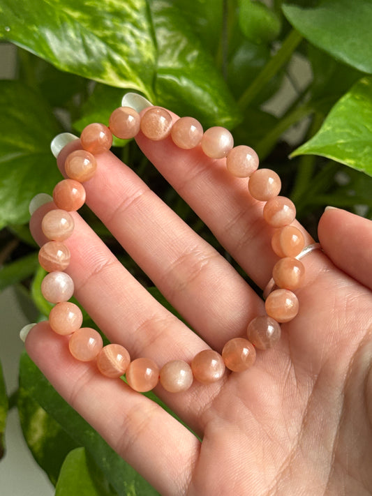 Flashy Peach Moonstone & Sunstone Bracelet