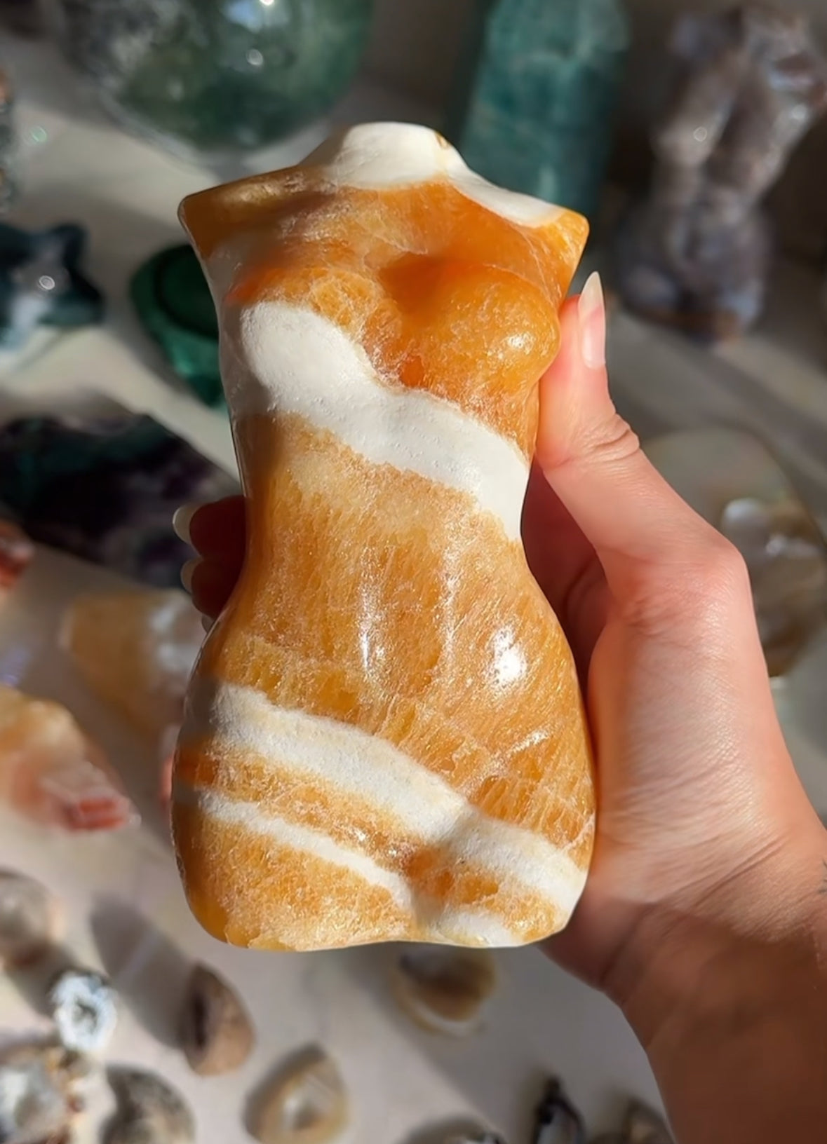 High Grade Orange Calcite Large Goddess Body