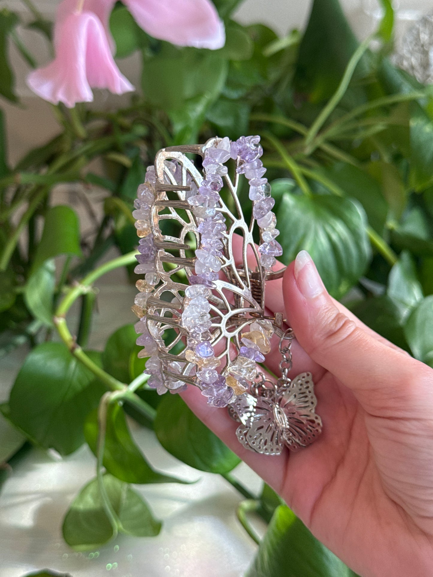 Ametrine Silver Butterfly Hair Claw Clip