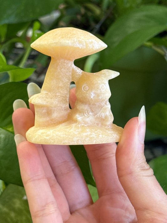 Orange Calcite Pikachu Mushroom Carving