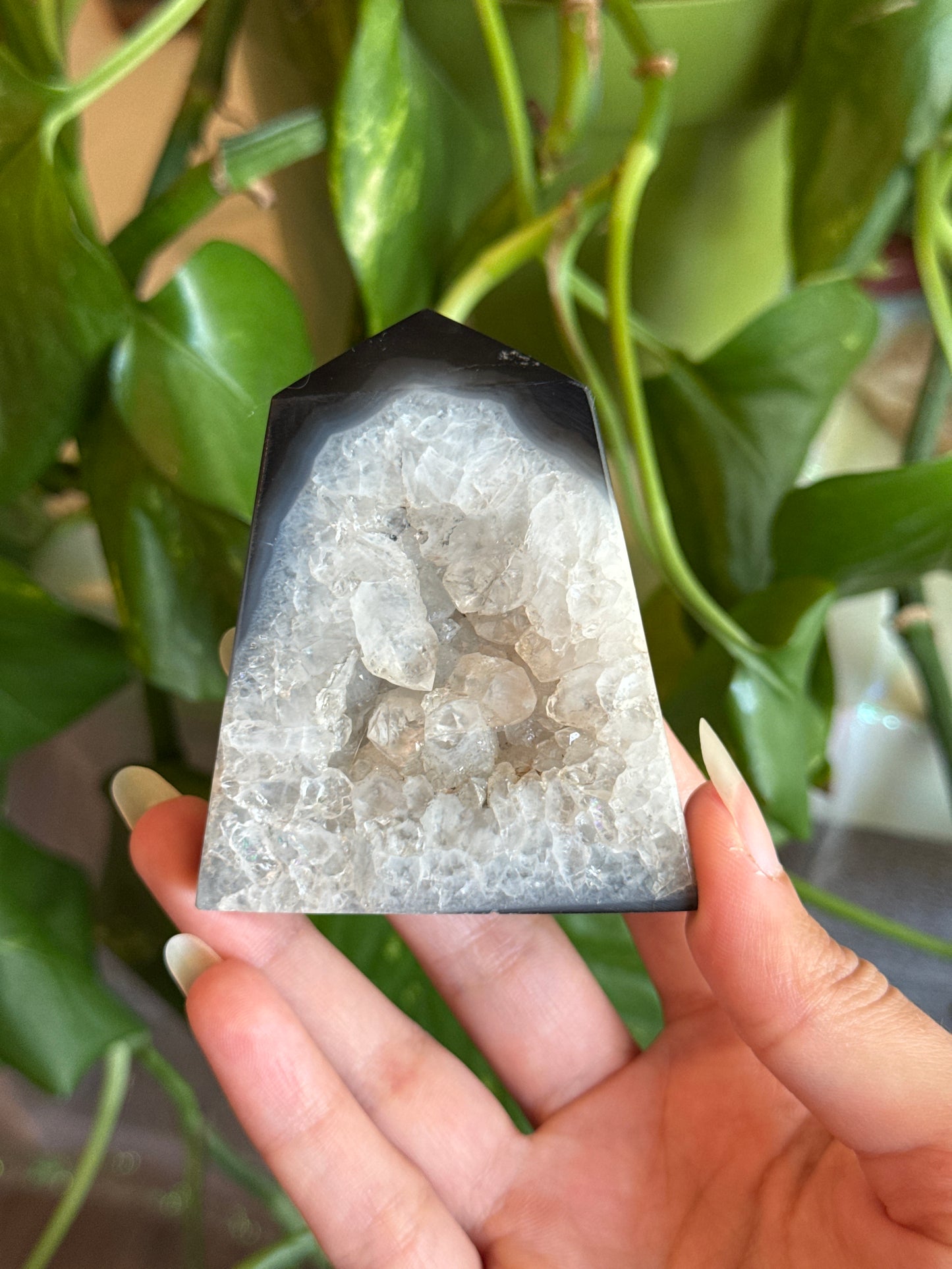 Druzy Black Agate & Quartz Tower