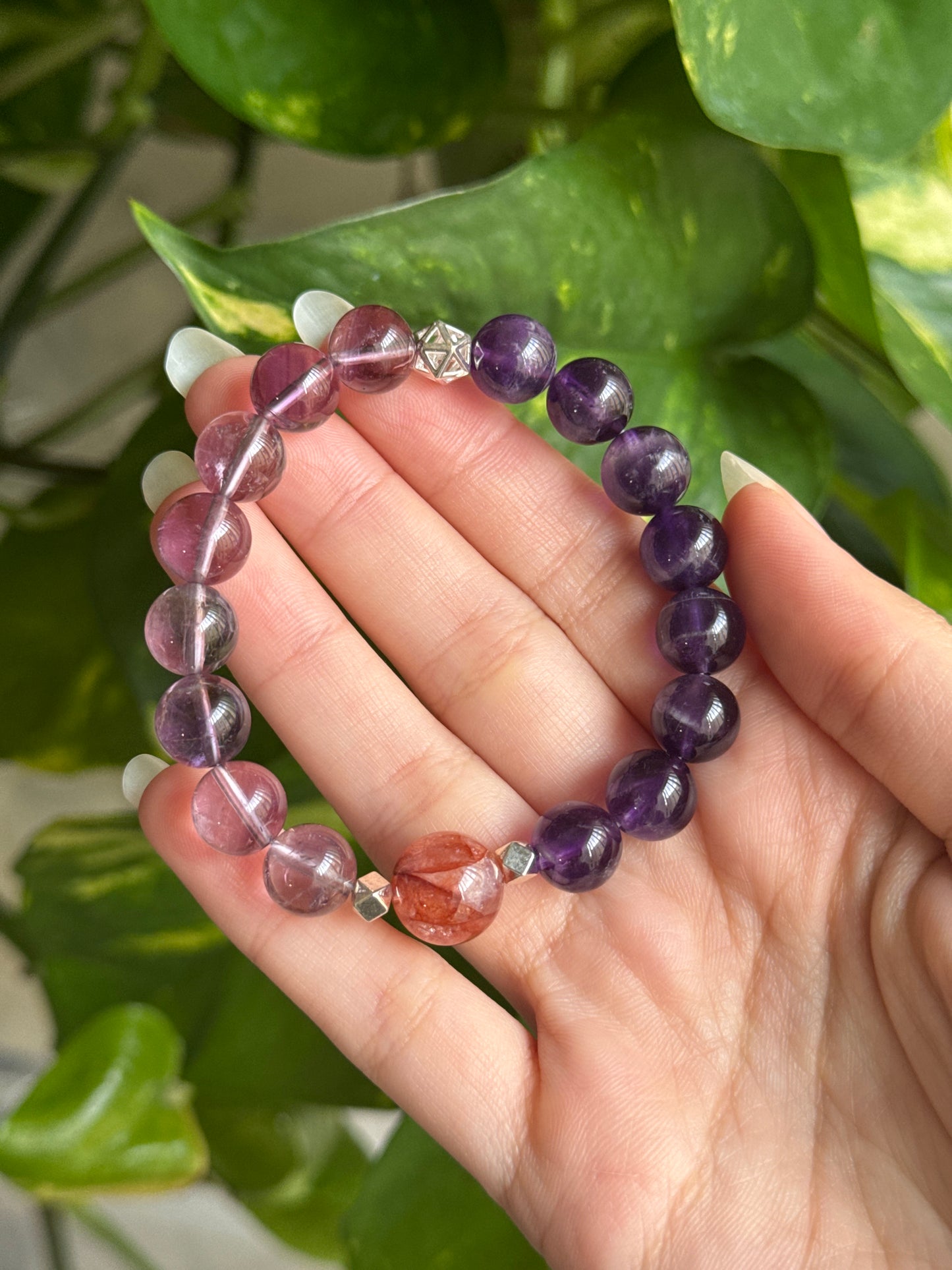 Amethyst & Fluorite & Fire Quartz Bracelet