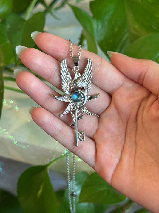 Labradorite Six Wing Key Necklace