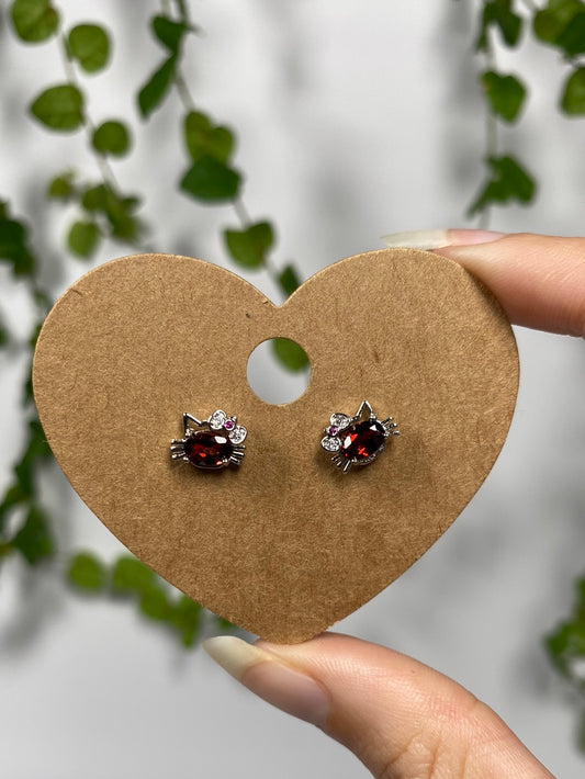 Garnet Hello Kitty Earrings