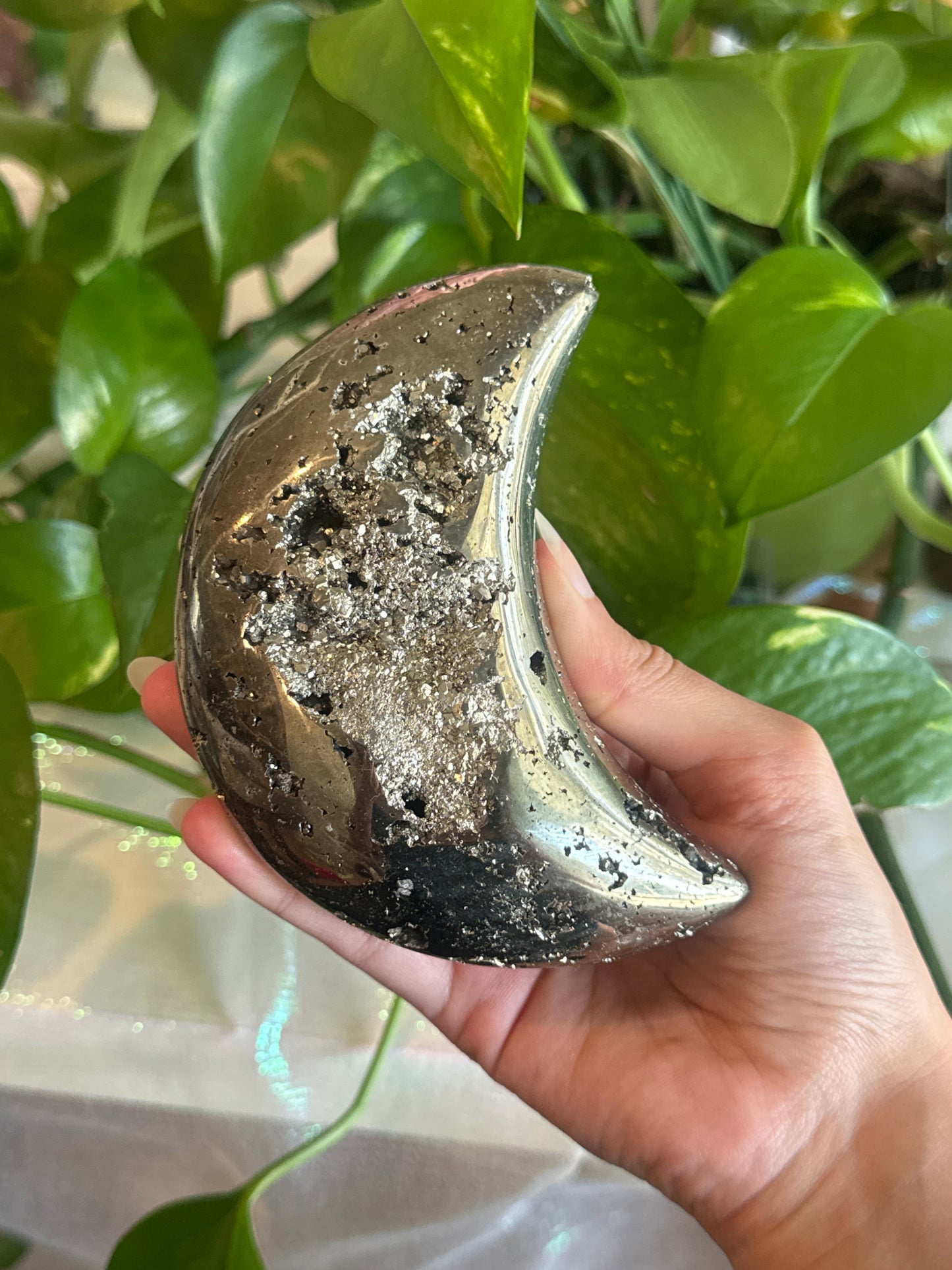 Large Druzy Cubic Pyrite Statement Moon