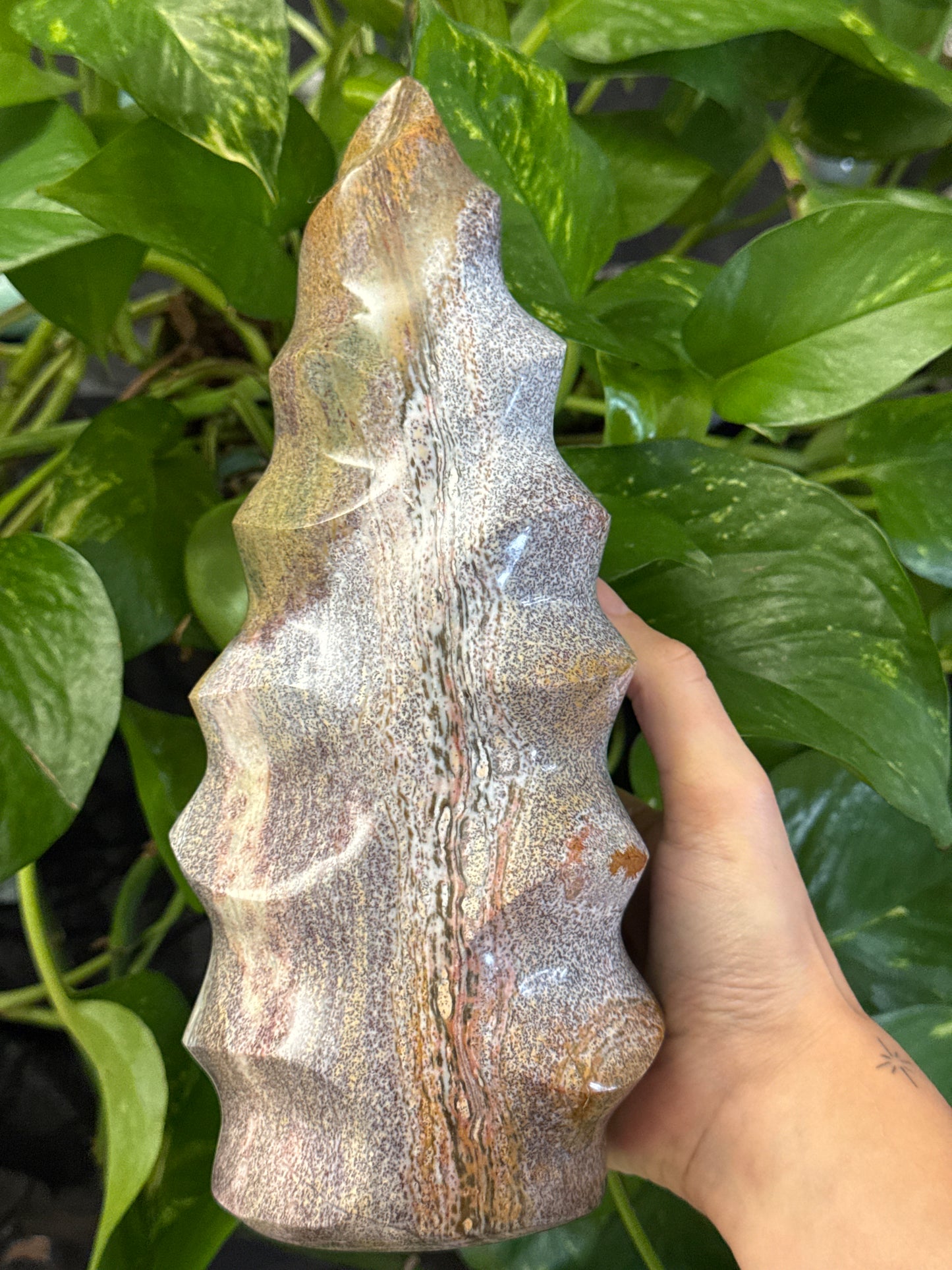 Large Pastel Sea Jasper Flame with Funky Patterns