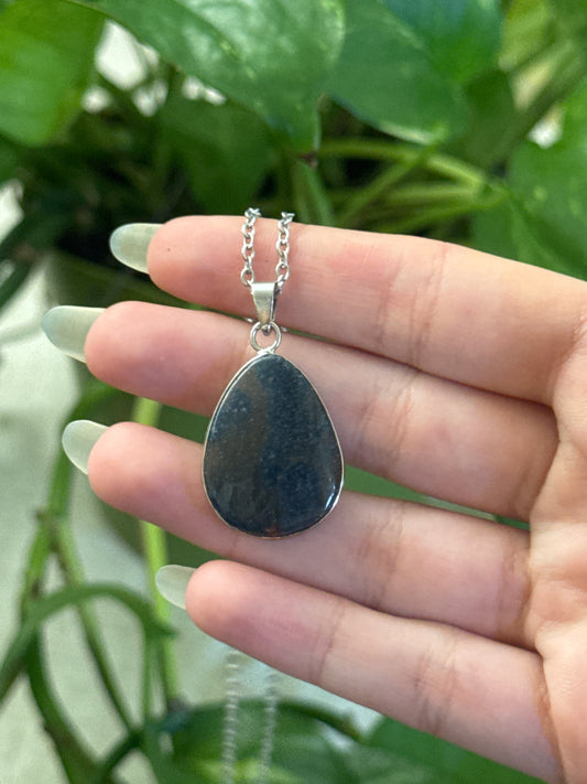 Moody Kyanite in Quartz Teardrop Necklace A