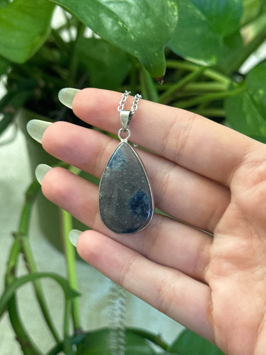 Moody Kyanite in Quartz Teardrop Necklace B