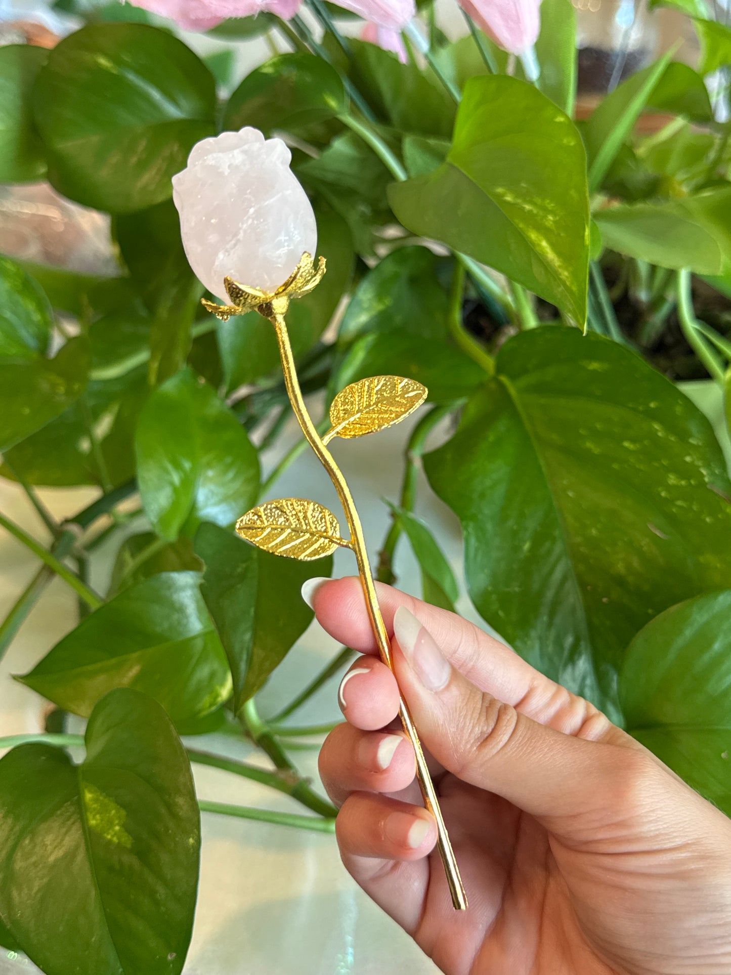 Rose Quartz Rose Carving