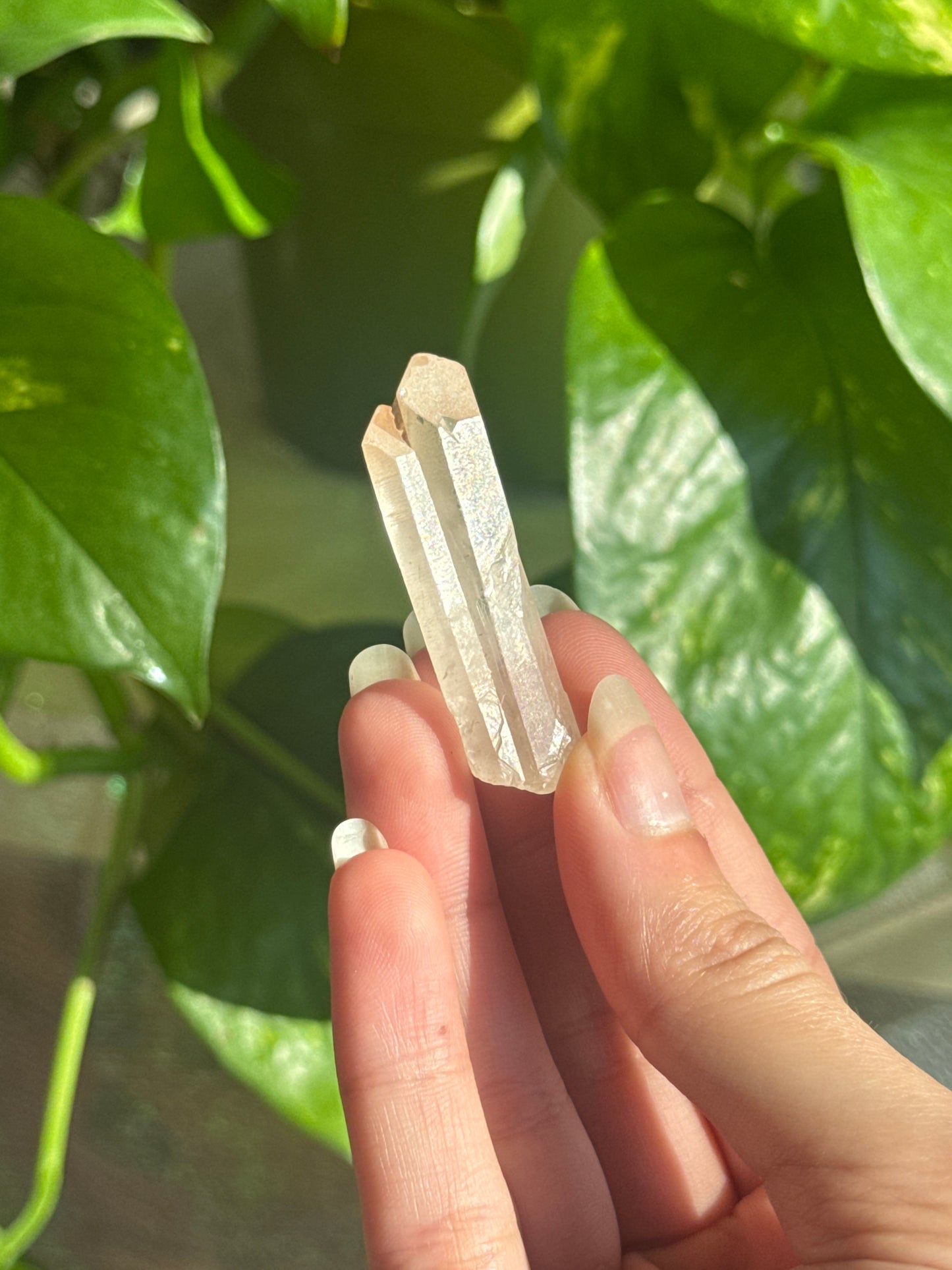 Raw Peachy Tone Clear Quartz Double Point