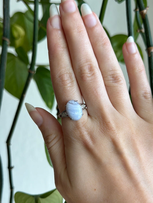 Blue Lace Agate Adjustable Ring