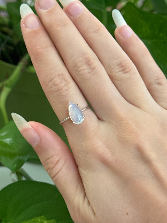 Flashy Ethiopian Opal Teardrop 925 Silver Adjustable Ring