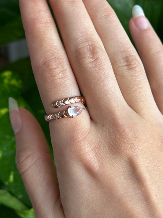 Rose Quartz Snake Rose Gold Vermeil 925 Sterling Silver Adjustable Ring