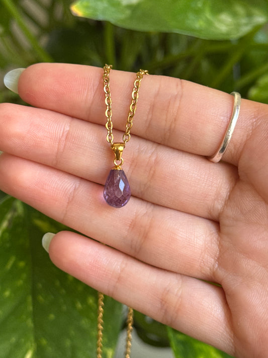 Amethyst Faceted Teardrop 925 Gold Vermeil Necklace