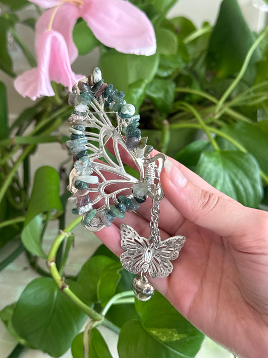 Sea Jasper & Moss Agate Silver Butterfly Hair Claw Clip