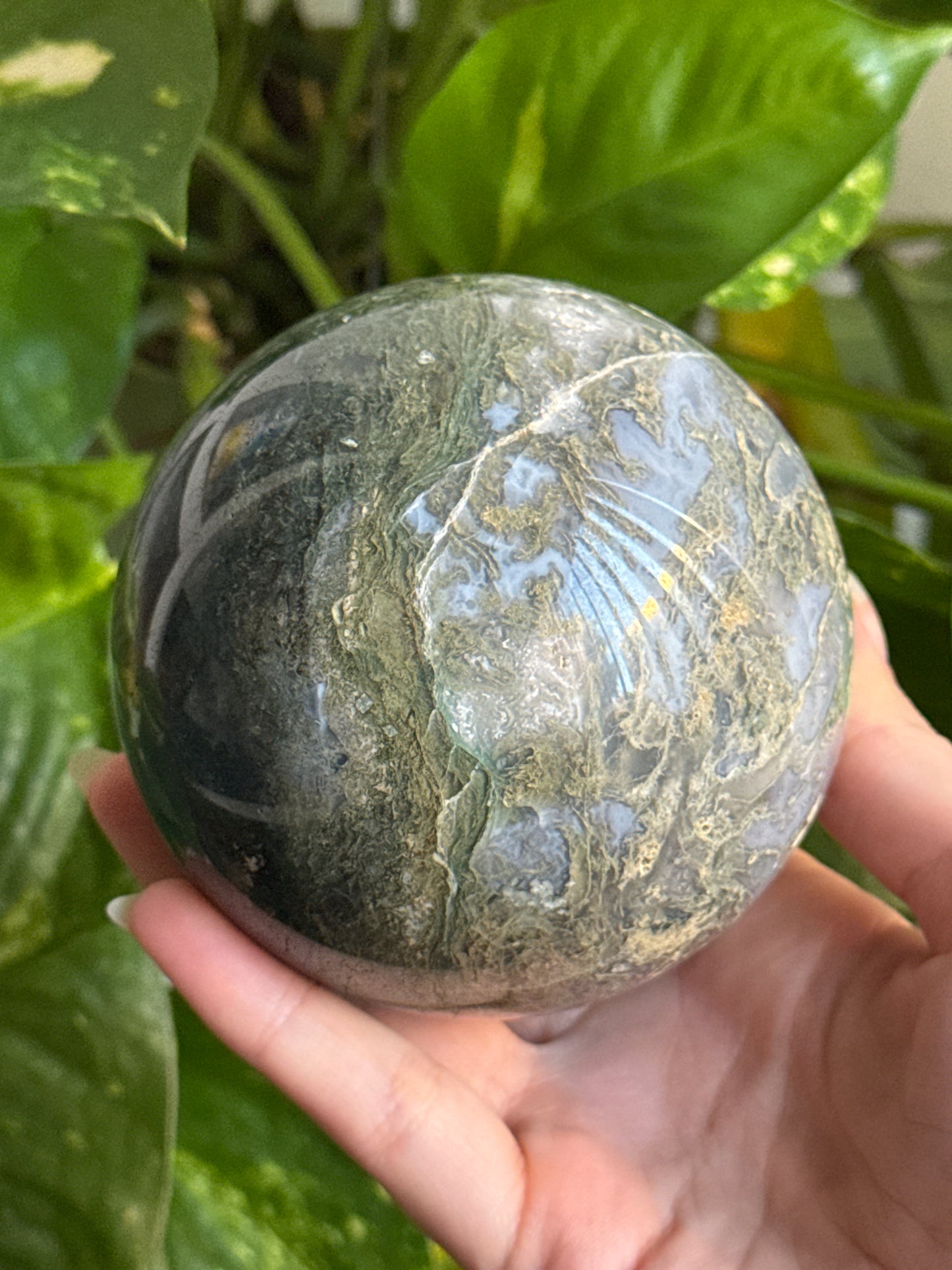 Large Blue Moss Agate Sphere 85mm