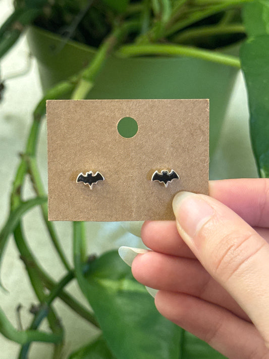 Black Tourmaline Bat Stud 925 Sterling Silver Earring