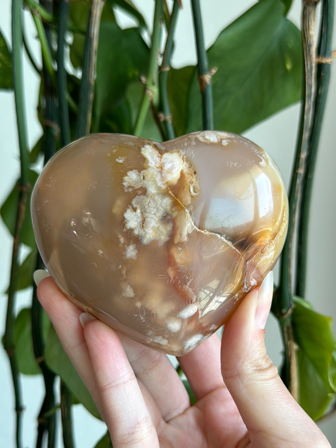 Peachy Flower Agate Heart