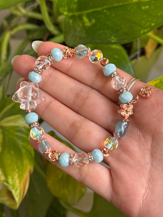 Aquamarine & Clear Quartz Cinnamoroll Bracelet