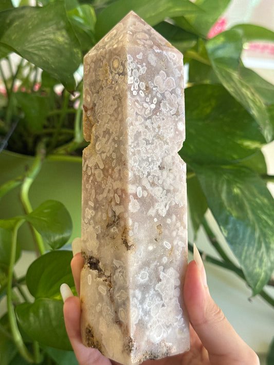 Druzy Pink Amethyst & Flower Agate Large Tower