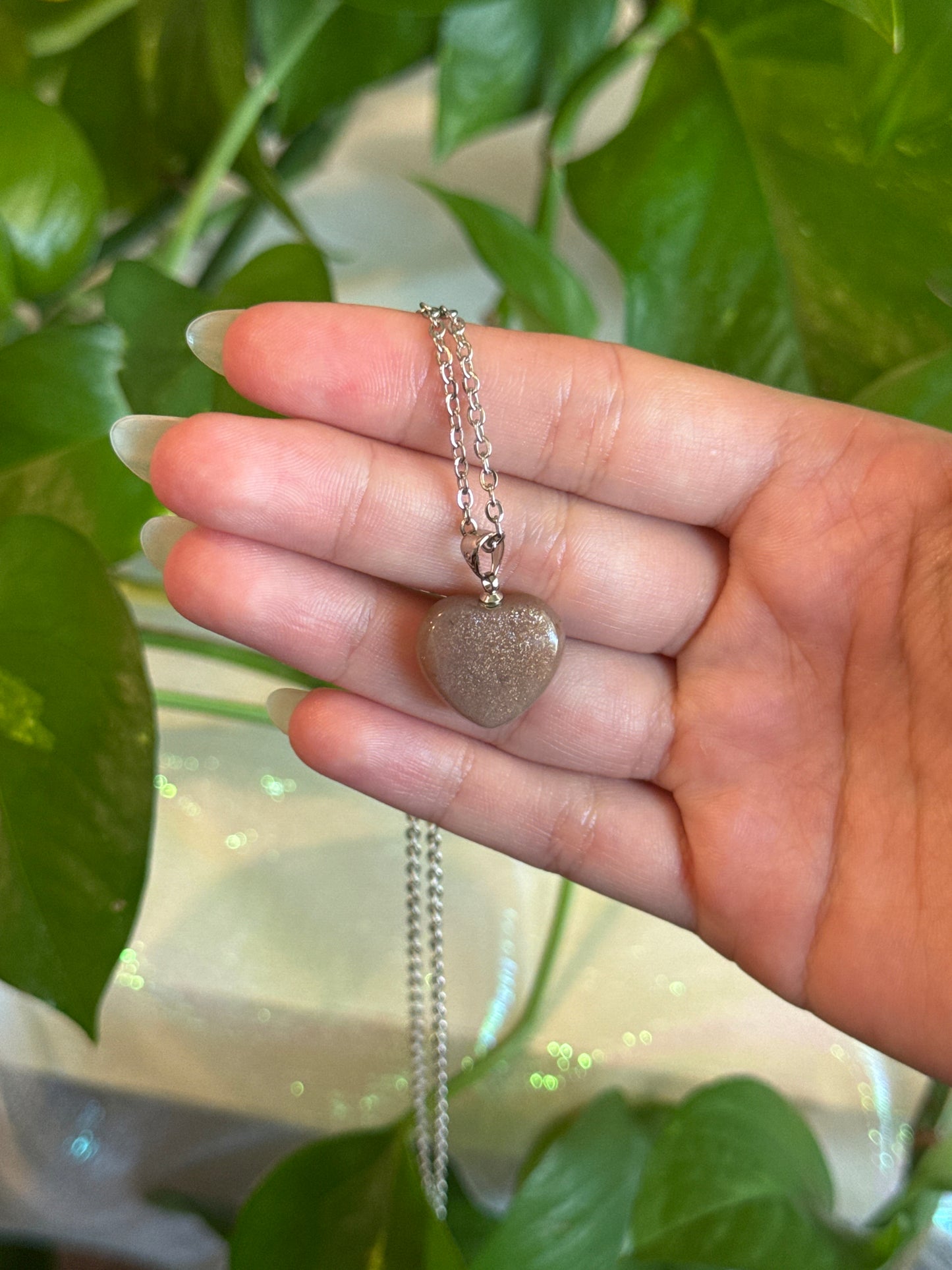 Peach Moonstone Heart Necklace