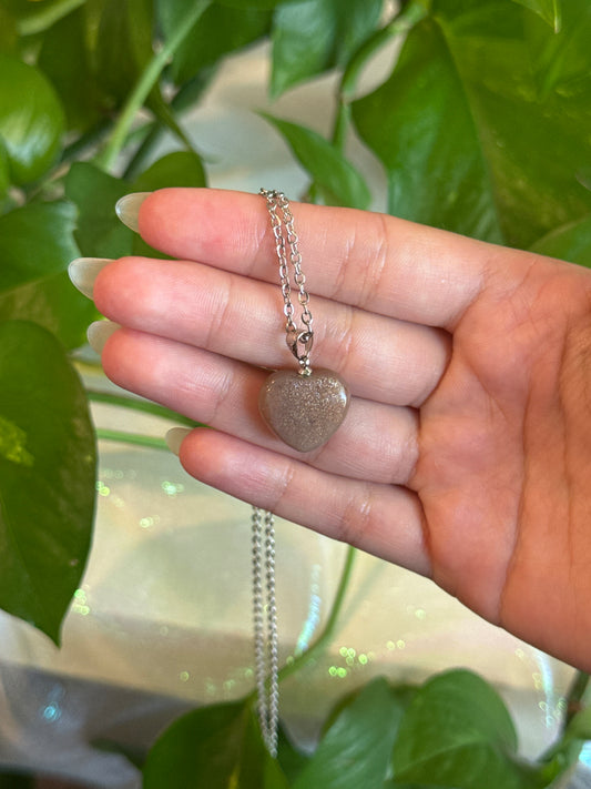 Peach Moonstone Heart Necklace